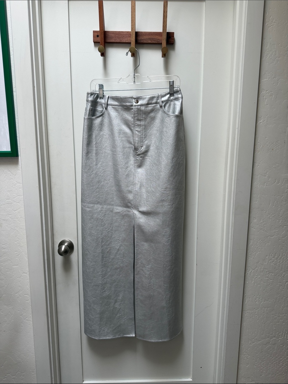 Wayf Metallic Silver Maxi Skirt with Front Slit - Picture 4 of 10